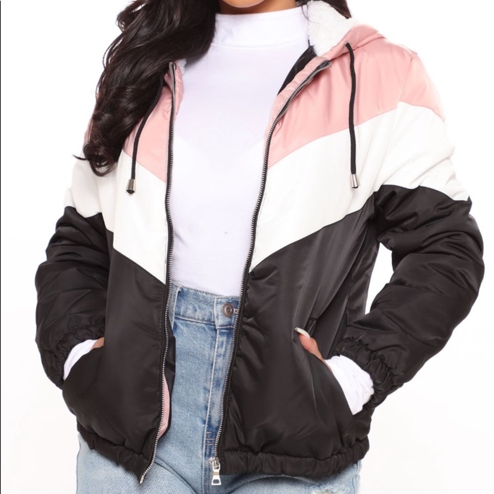 Pink, White and Black Puffer Jacket